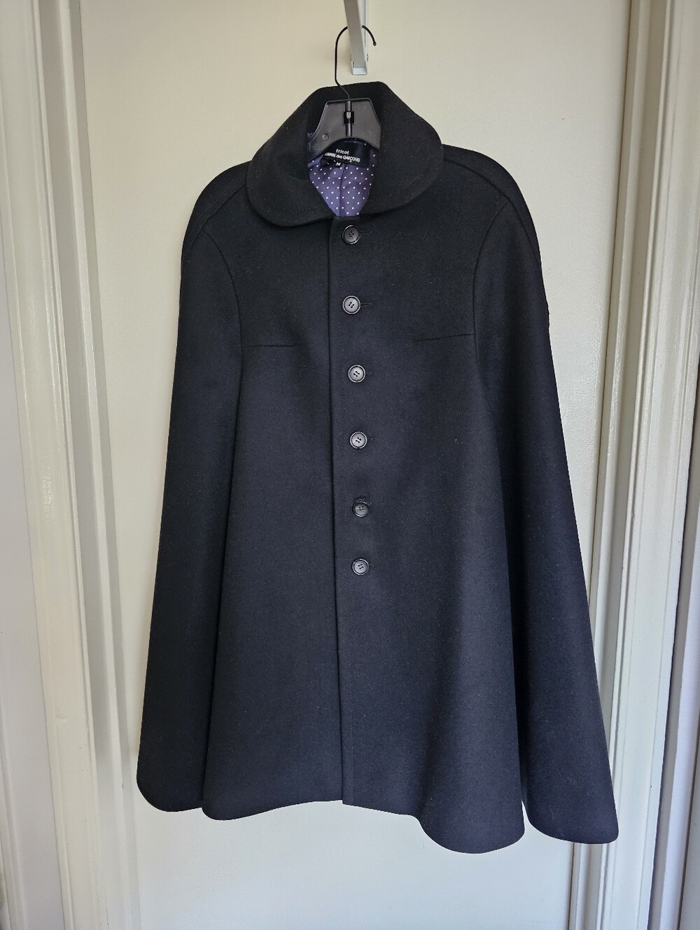 Tricot Comme des Garcons Black Wool Cape Coat Poncho Medium M NWT